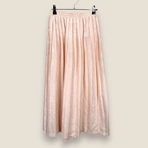 Vintage Russ Pleated Maxi Skirt Women Medium Orange White Lightweight Midi USA